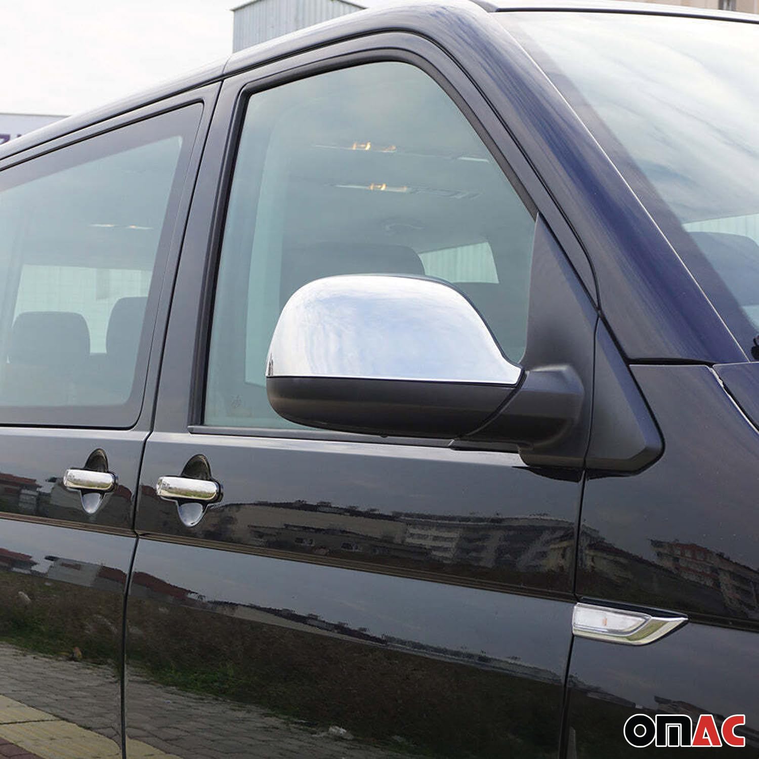 OMAC Nakładki na Lusterka Spiegelabdeckung kompatybilny z VW Transporter T5 2010-2015 Stal Nierdzewna Srebrny