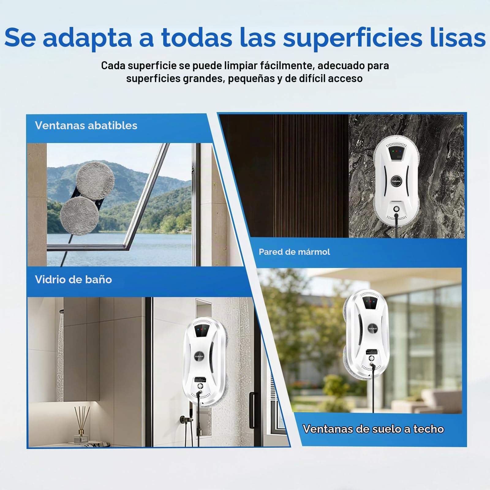 PRK-N361 - Robot de lavado de cristal con mando a distancia, 10 paños de limpieza, cuerda de seguridad y botella rociadora | Con control remoto, 10 paños de limpieza, cuerda de seguridad, botella de spray