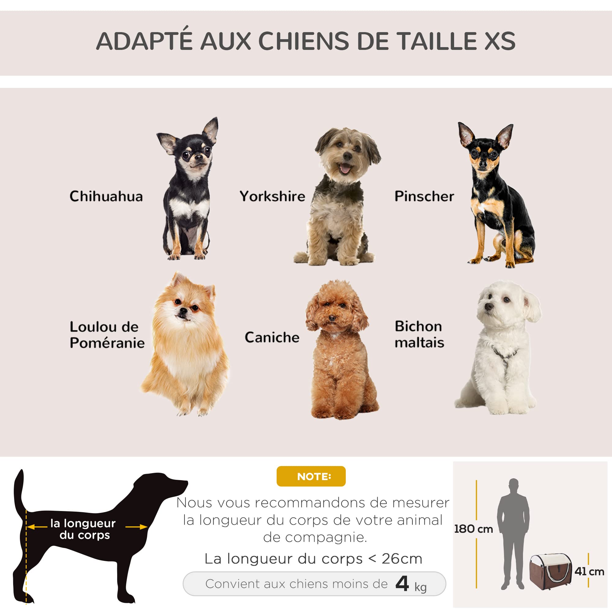 PawHut Sac de Transport pour Chien et Chat Caisse Pliable pour Animaux adaptée à la Voiture Grand Confort Respirant avec Coussin Amovible 46 x 36 x 41 cm