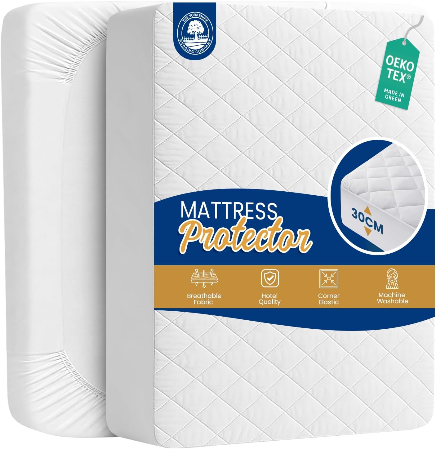Yorkshire Bedding Quilted Mattress Protectors King Size 30 CM Extra Deep Anti Allergy Microfiber Fitted Mattress Cover (150 x 200 Cm)