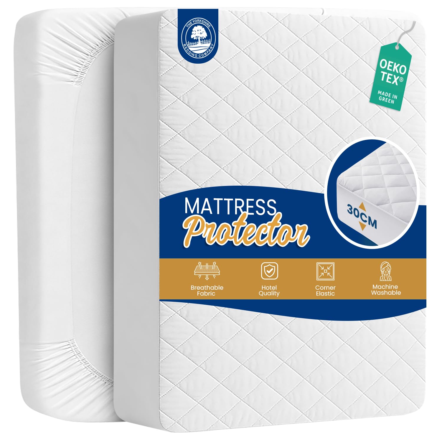 Yorkshire Bedding Super King Size Mattress Protectors – Extra Deep 30cm Mattress Protector Super King Size - Breathable Anti Allergenic Noiseless Mattress Cover Easy to Use (180x200cm, White)