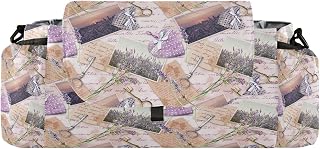 CUPADA Lavender Flowers Spring Universal Baby Stroller Organizer with Cup Holders, Large Capacity Vintage Aged Paper Stroller Organizer Bag Adjustable Strap Fit Most All Strollers