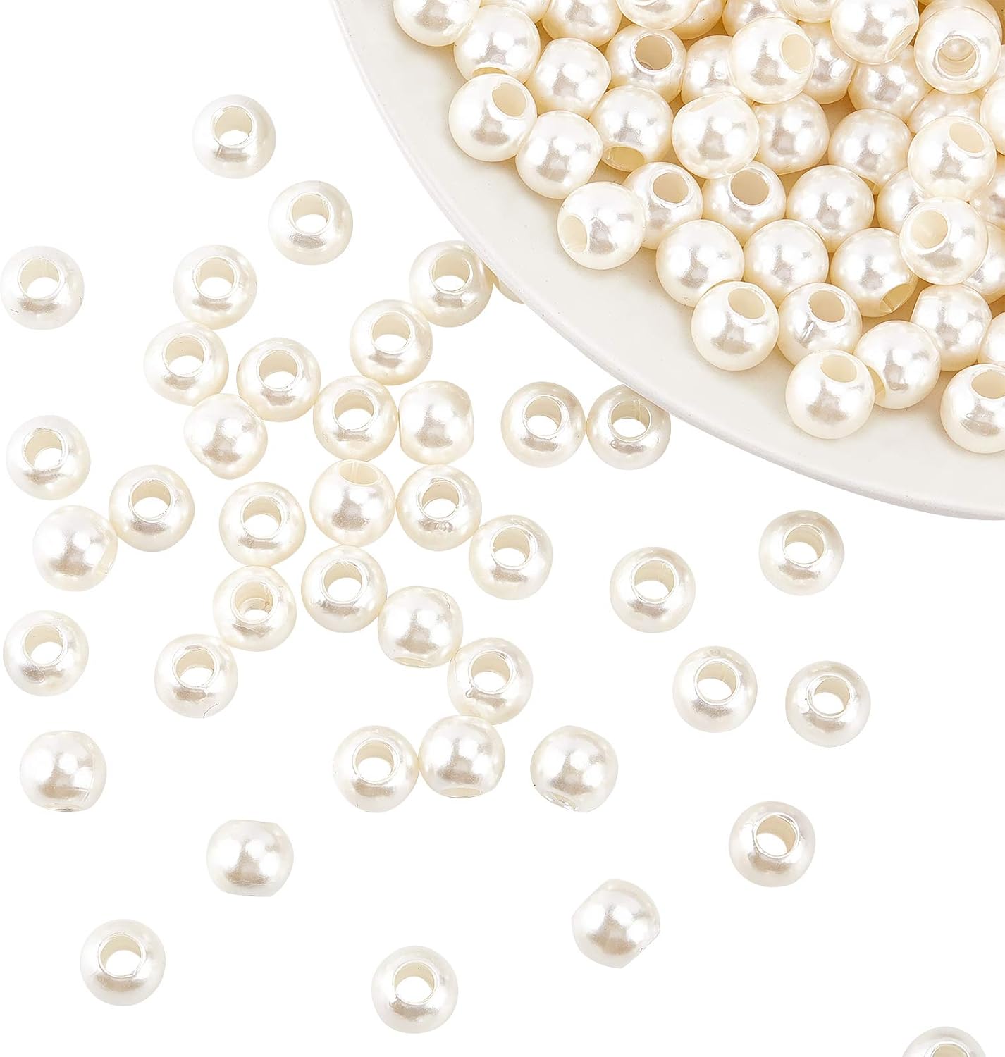 NBEADS 500g/780pcs Ivory ABS Imitation Faux Pearl Beads Large Hole Pearls, Leather Kumihimo European Crafts