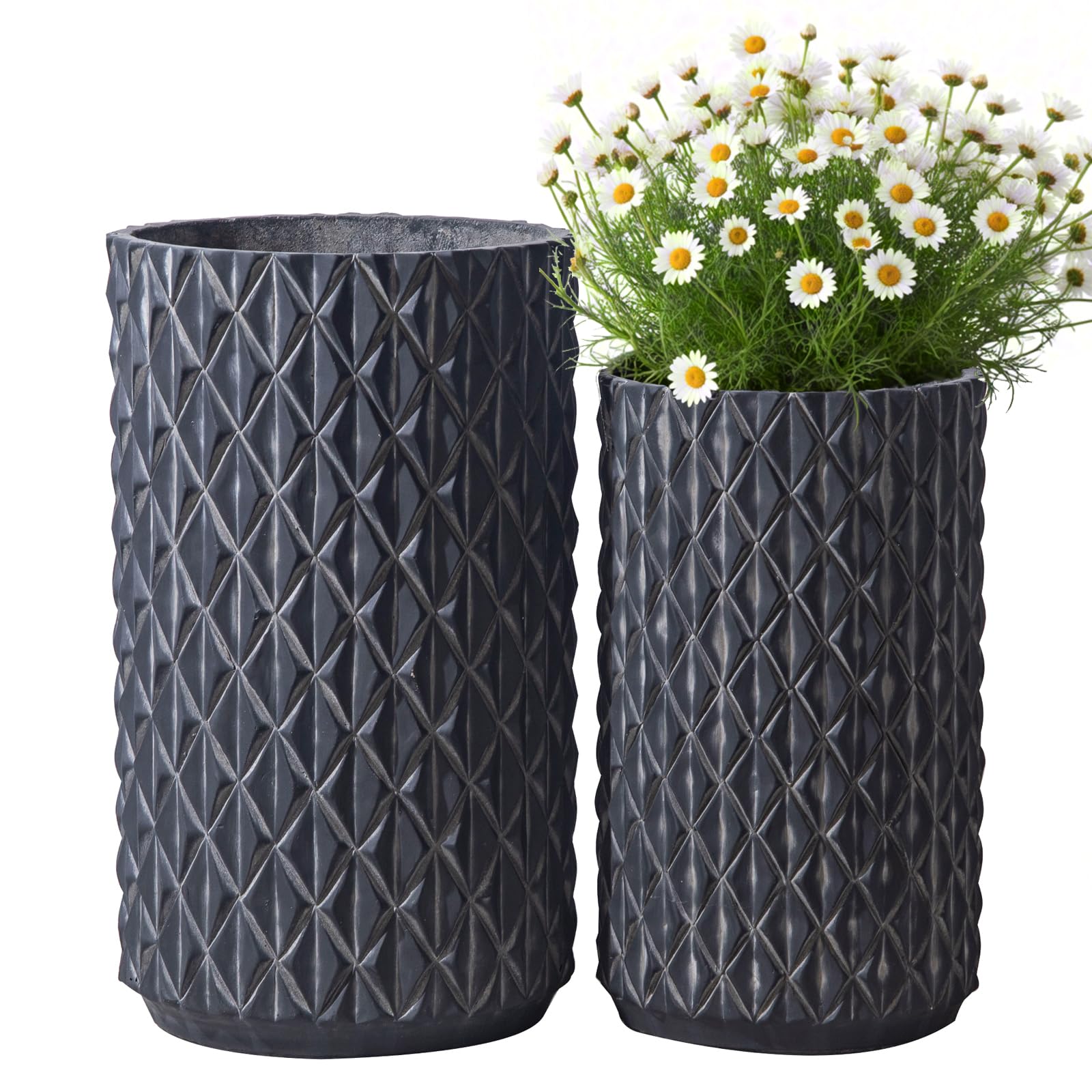 17.3 & 20.8 inch high Concrete Flower pots Set of 2, The planters for Outdoor Plants with Drainage Hole, Modern Family Outdoor Decor Plant pots, Indoor Plant pots for Home Decor.