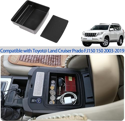 Miniatura 6 de Fgtagtal Caja de almacenamiento para consola central compatible con ToyotLand Cruiser Prado FJ150 150 2003-2019, bandeja lateral de almacenamiento
