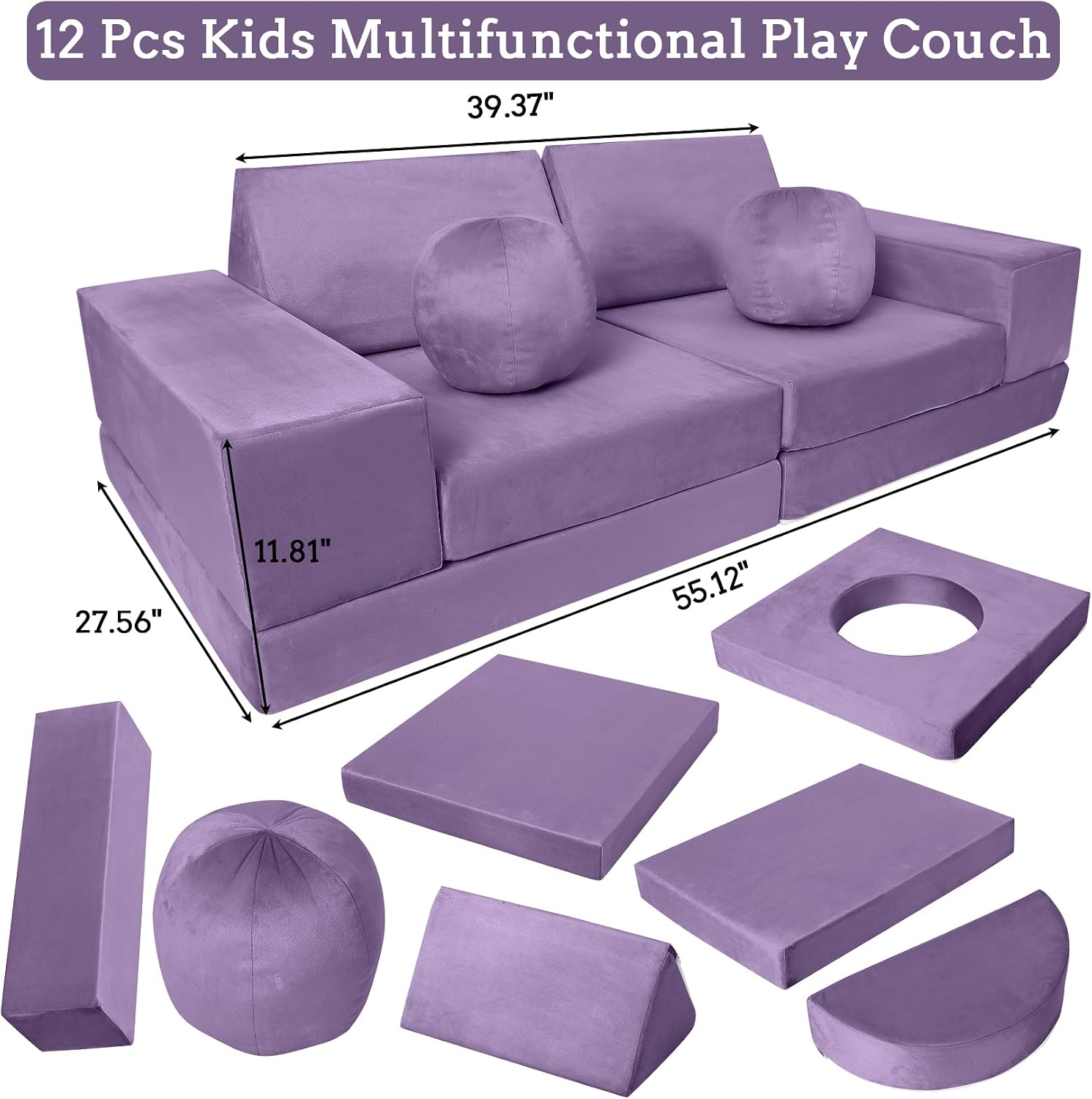 IDEALHOUSE 12-Piece Modular Sofa, Children's Play Sofa Set