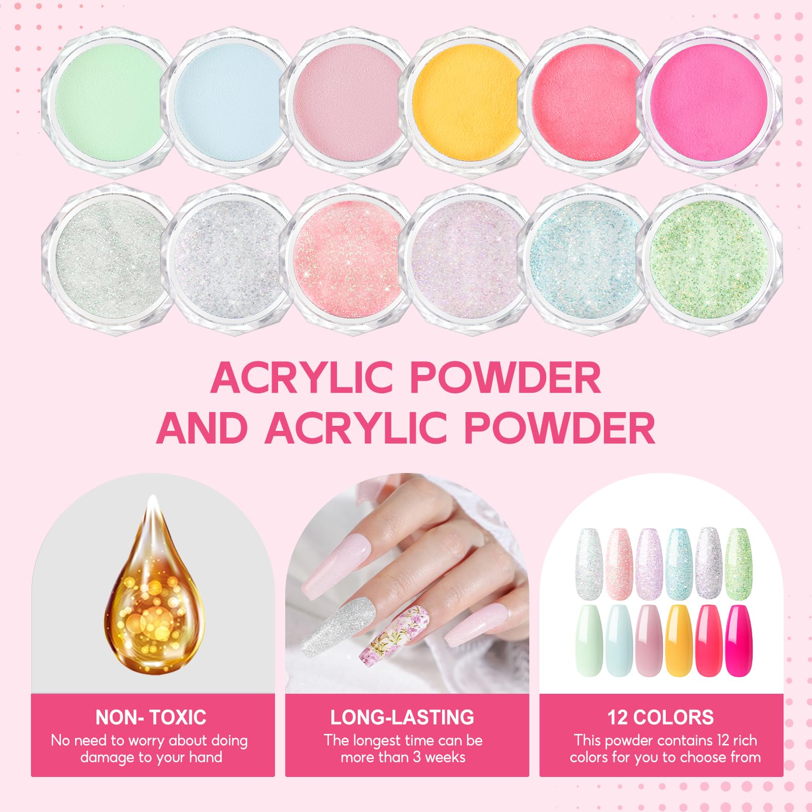 Coscelia Kit Uñas Acrílicas, 15pcs Polvo Acrilico para Uñas Profesional Acrilicas Uñas Iris Colores, Uñas Extensión Kit con Nail Art Supplies DIY Nail Art Design Salón