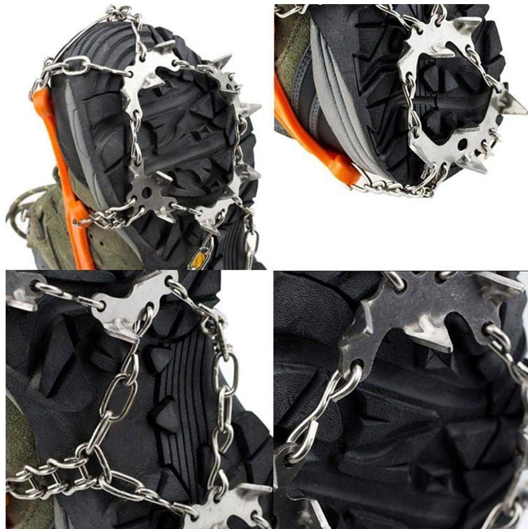 Crampons de Traction Crampons Ice Snow Grips pour Chaussures avec 19 Pointes en Acier Inoxydable pour la Marche, Le Jogging, l'escalade, la randonnée sur la Neige et la Glace (Oran