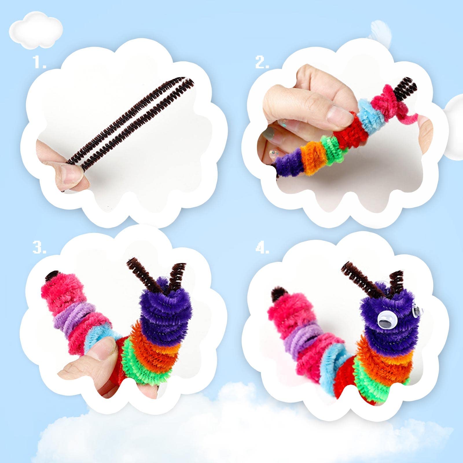 PMELCXD 300 Pcs Multicolor Chenille Pipe Cleaners, 30cm x 4mm, Craft & DIY Arts & Crafts for Kids - Image 4