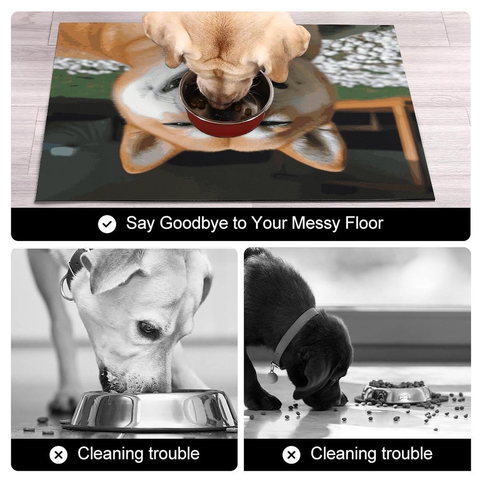 Shiba Inu Tapis de nourriture pour chat avec langue souriante – Tapis d'alimentation antidérapant facile à nettoyer pour la nourriture et l'eau, tapis de gamelle pour chien et chat 43,2 x 76,2 cm