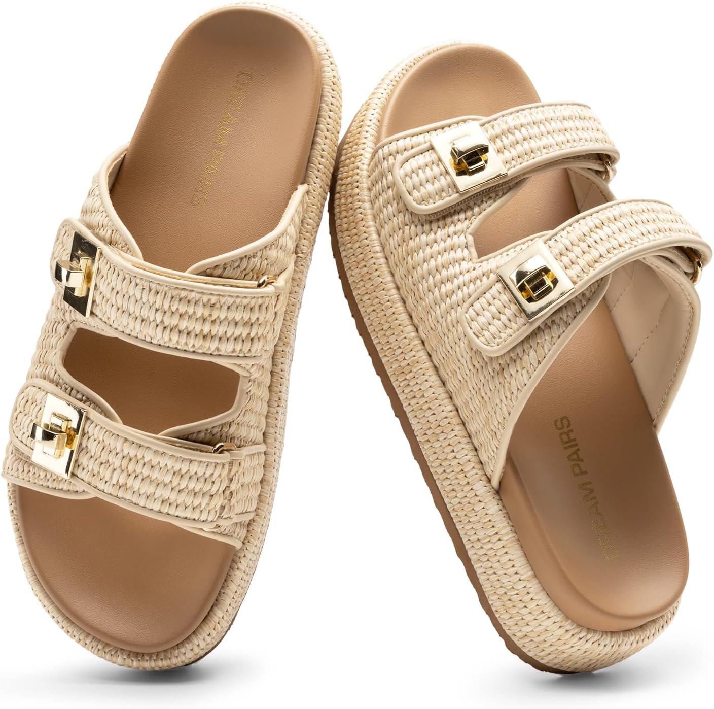 DREAM PAIRS Platform Sandals Women Raffia Espadrilles Summer Comfortable Wedge Sandals Beach Vacation Adjustable Buckle Cute Slide Sandals - Image 4