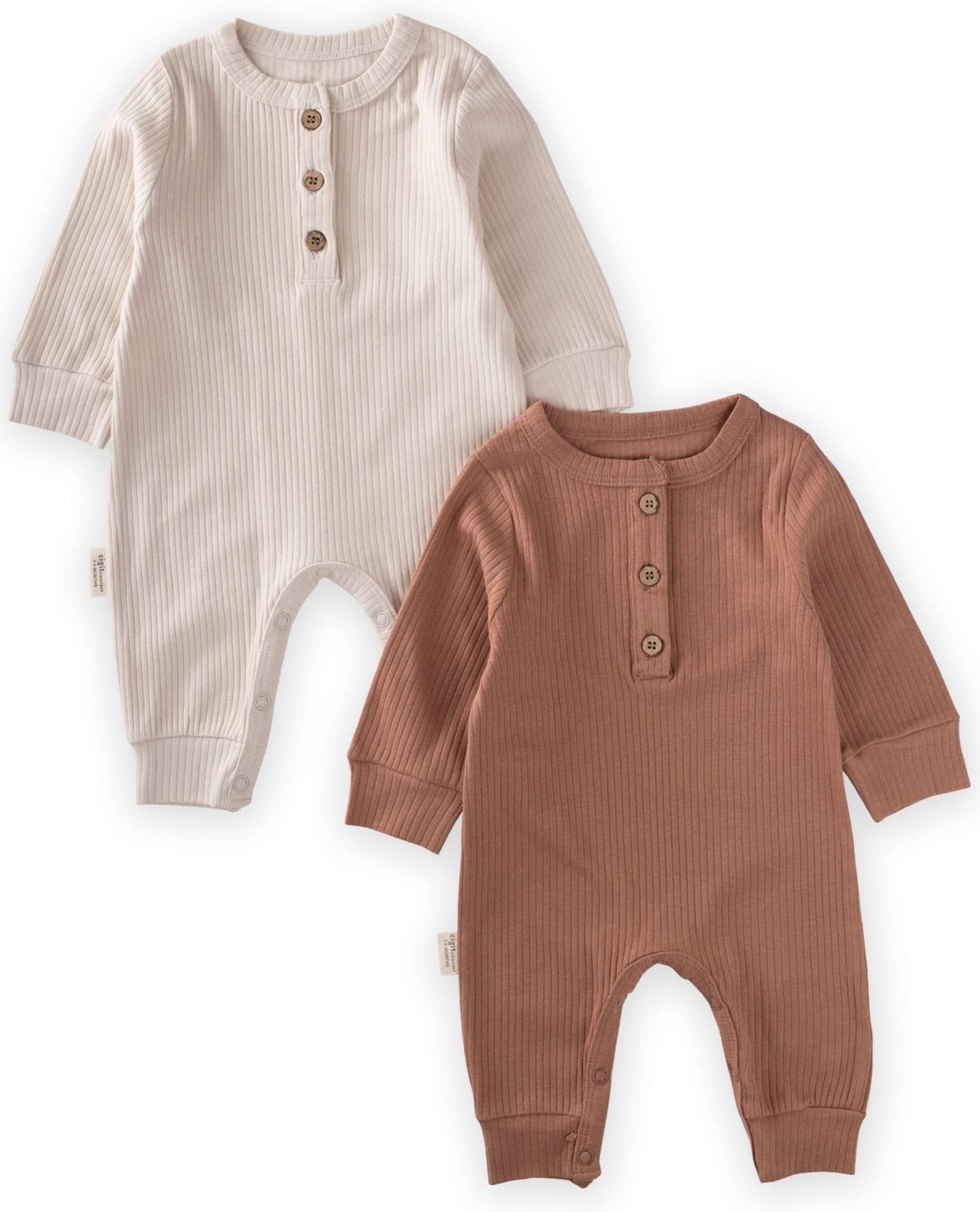 Cigit Concept Baby Unisex 2 Pack Ribbed Long Sleeve Romper - Soft Knit Jumpsuits for Baby Boys and Girls