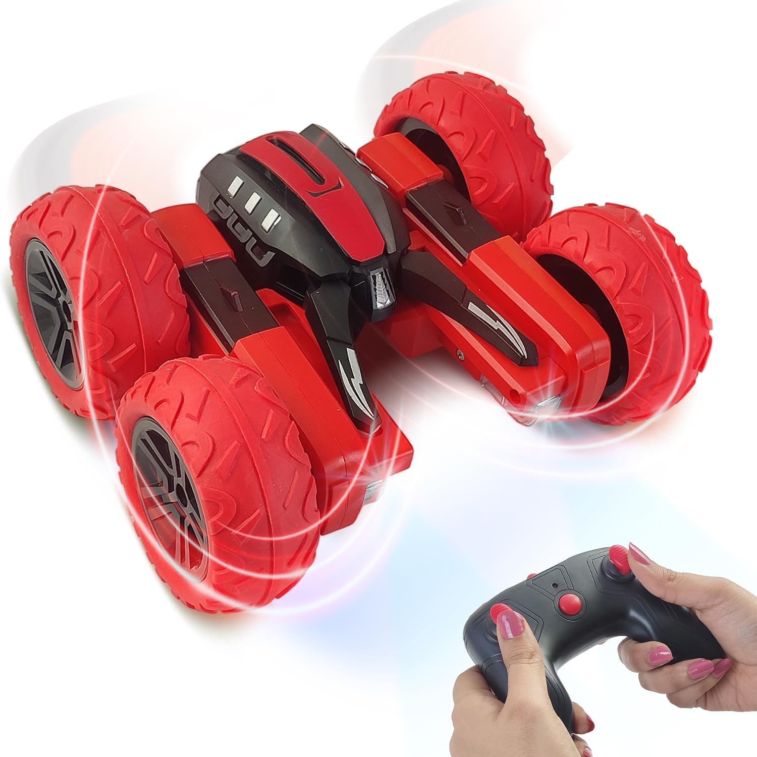 NHR Super 360° Car Double Sided Rotating RC Stunt Car, Remote Control Car 4WD Stunt RC Toys for Kids Car with in-Built Rechargeable Battery, USB Cable, Screw Driver & Light for Kids (6+ Years,Red)