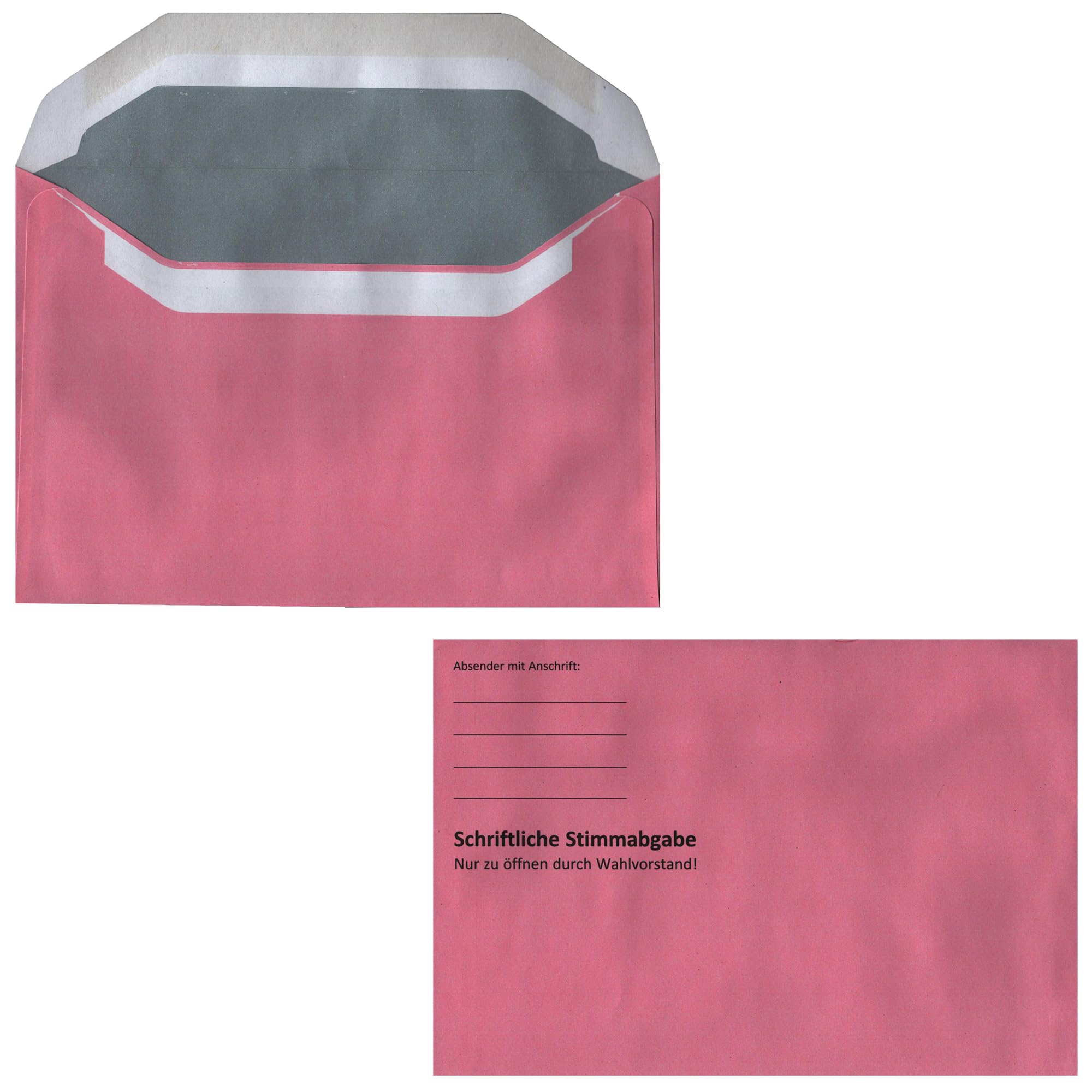 Betriebsratswahl – Äußere Wahlumschläge B6 (176 × 120 mm), einseitig bedruckt – Kuvert für Rücksendung Briefwahl, nassklebend (Rot, 100 Stück)