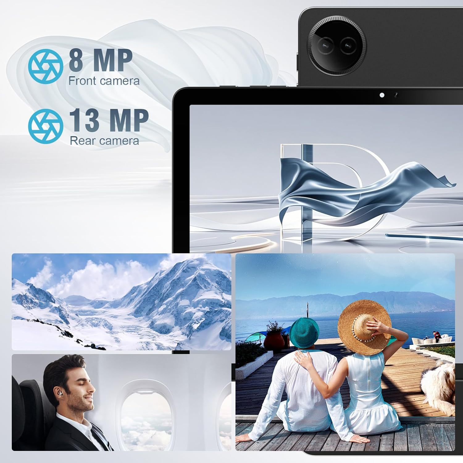 చిత్రం ప్రదర్శనasing 8MP ముందు కెమెరా మరియు 13MP వెనుక కెమెరా, ex తోampవీడియో కాల్స్ మరియు బహిరంగ దృశ్యాలను సంగ్రహించడానికి అనేక రకాల ఉపయోగాలు.