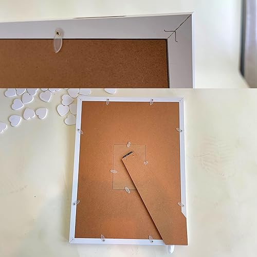 Miniatura 6 de Alternativa personalizada para libro de invitados de boda, marco de fotos blanco de 12 x 16 pulgadas con 70 corazones de madera, recuerdo único para