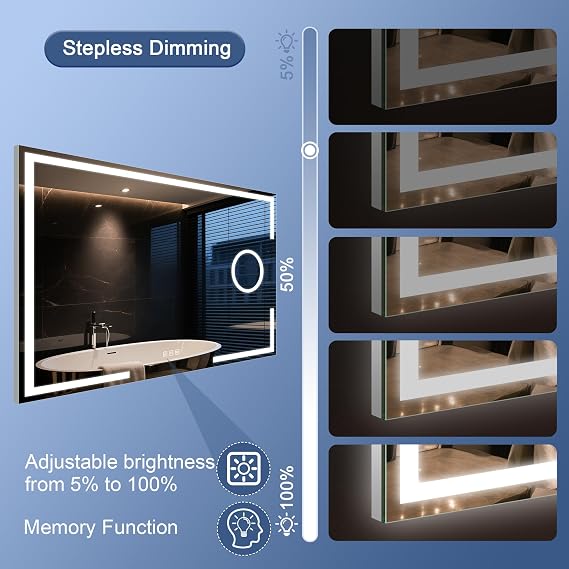 starlead bathroom mirror with led lighting 3 light colors adjustable brightness defogging function hd tempered glass 5 x magnifying mirror ip44 120 x 70 cm [energy class e]