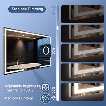 starlead bathroom mirror with led lighting 3 light colors adjustable brightness defogging function hd tempered glass 5 x magnifying mirror ip44 120 x 70 cm [energy class e]