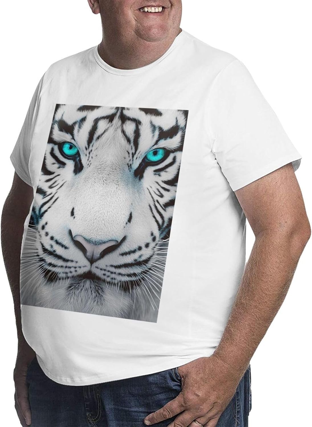 T-Shirt Plus Size Heavyweight T Shirt for Men Big and Tall Tshirts | Tiger With Teal Eyes Oversized Tshirts For Men Short Sleeve Upf 50+ Sun Protection T-Shirt For Casual & Daily Wear