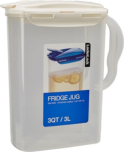 Miniatura 2 de LOCK & LOCK Jarra de agua para puerta del refrigerador, con asa, sin BPA (bisfenol A), jarra de plástico con tapa abatible, perfecta para hacer tés