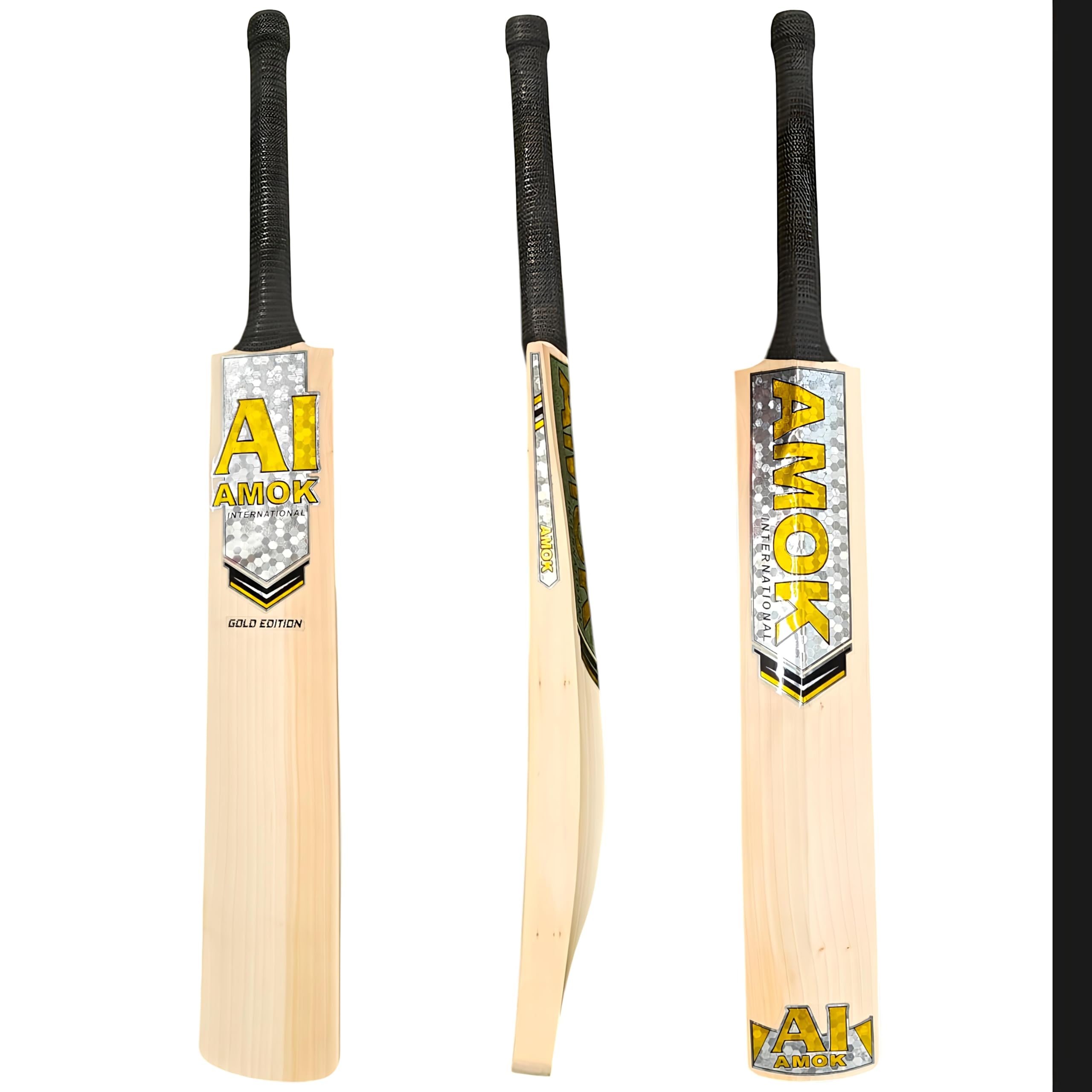 AMOK Kashmir Willow Cricket Bat Gold Edition | Pre-Knocked | Hard