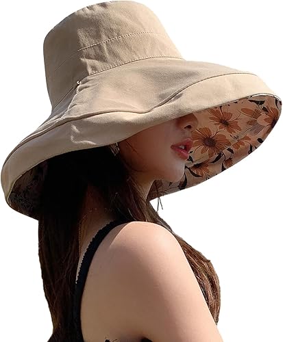 Miniatura 2 de HUAMULAN Sombrero de sol de verano para mujer, ala ancha, borde con alambre, floral, playa, cubo, sombreros reversibles, plegables, protección UV,