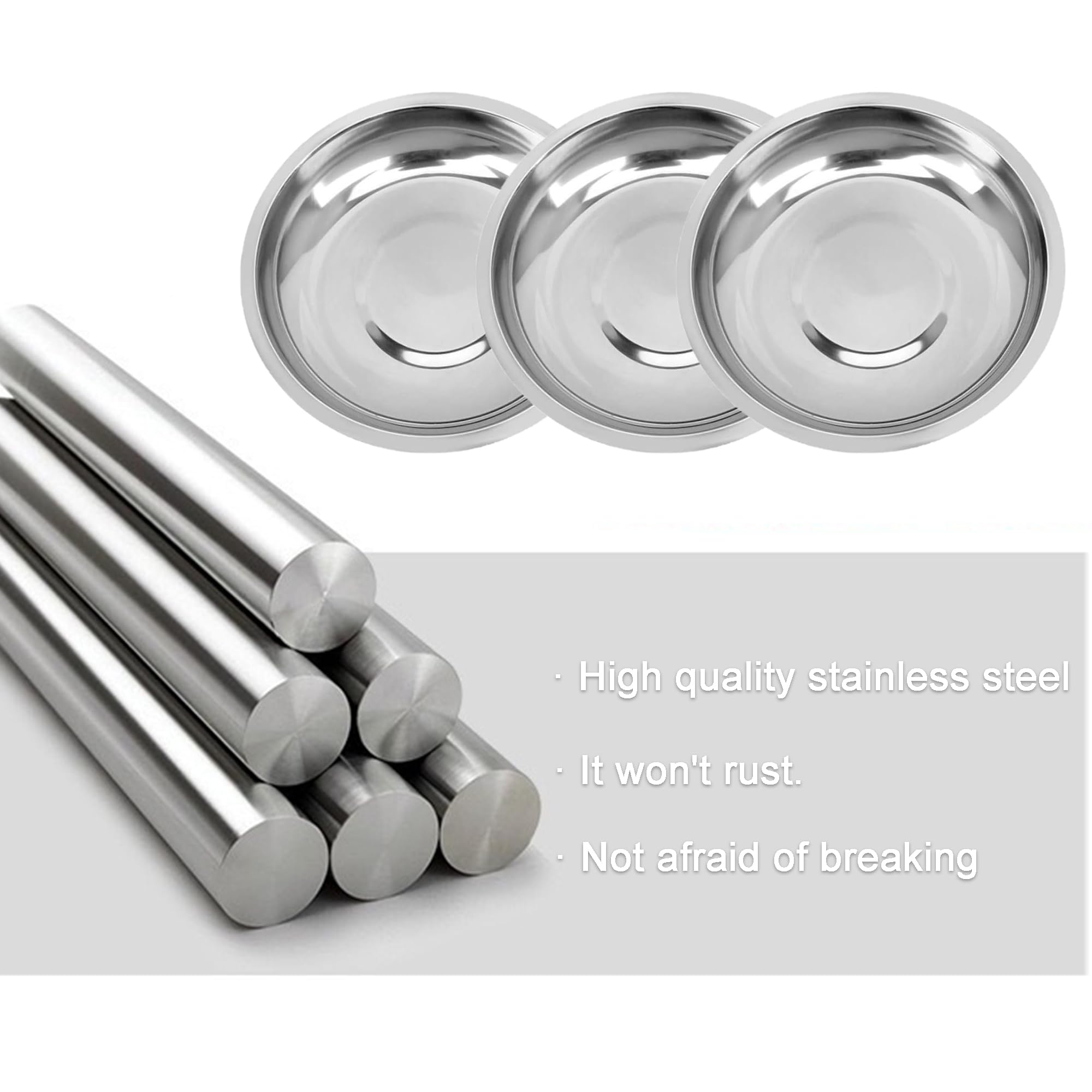 10 piatti in acciaio inox, per frutti di mare, piatti per salse, da campeggio, in metallo, per porzionare lumache, ostriche, salsa di soia, ecc. (10 cm)