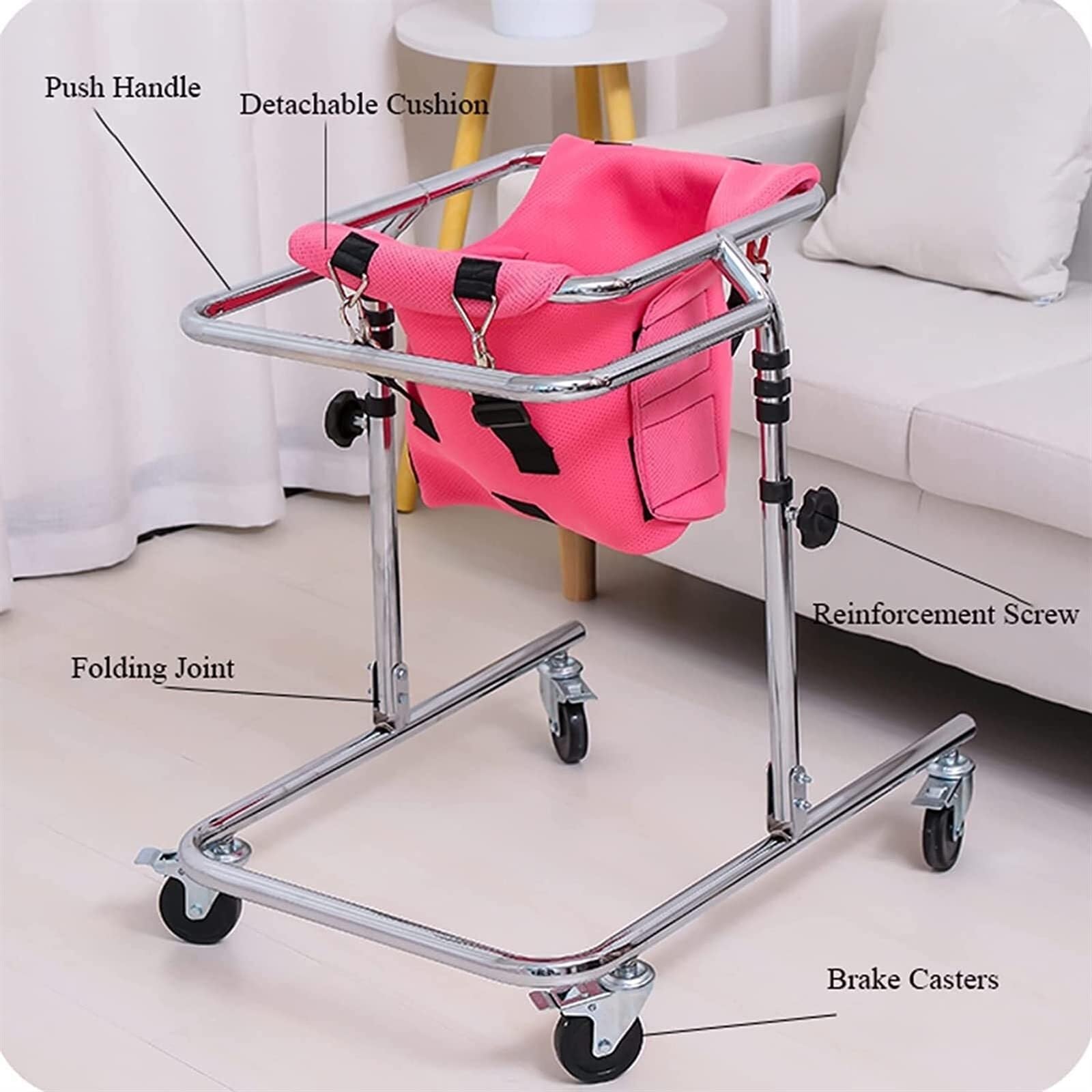 Andador de rehabilitación infantil, entrenador de marcha, 4 ruedas, altura ajustable, para niños pequeños, adolescentes con necesidades especiales, parálisis cerebral, duradero (rosa)