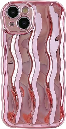 for iPhone 14 Case, Water Ripple Pattern Curly Wave Frame Soft Phone Case for Women Girls, Cute Curly TPU Protective Case for iPhone 14, Rose Gold
