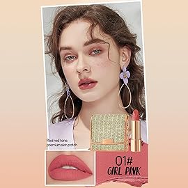 3 Colors Matte Lipstick Set Long Lasting Lip stick 24 hr Lip stick for Women Waterproof Non-sticky Multi-occasions Professional Lipstick for Women lip balm with Exquisite Chain Bag 3.5gx3pcs