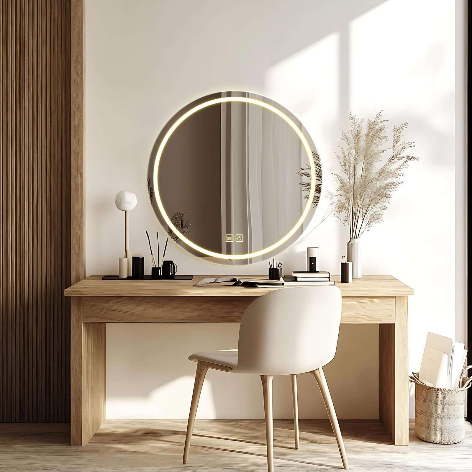 Specchio da Bagno LED con Illuminazione,Specchio Rotondo con Illuminazione,3 Colori di Luce Dimmerabili,Specchio da Bagno con Interruttore Touch e Antiappannamento,3000K-10000K (60 cm)