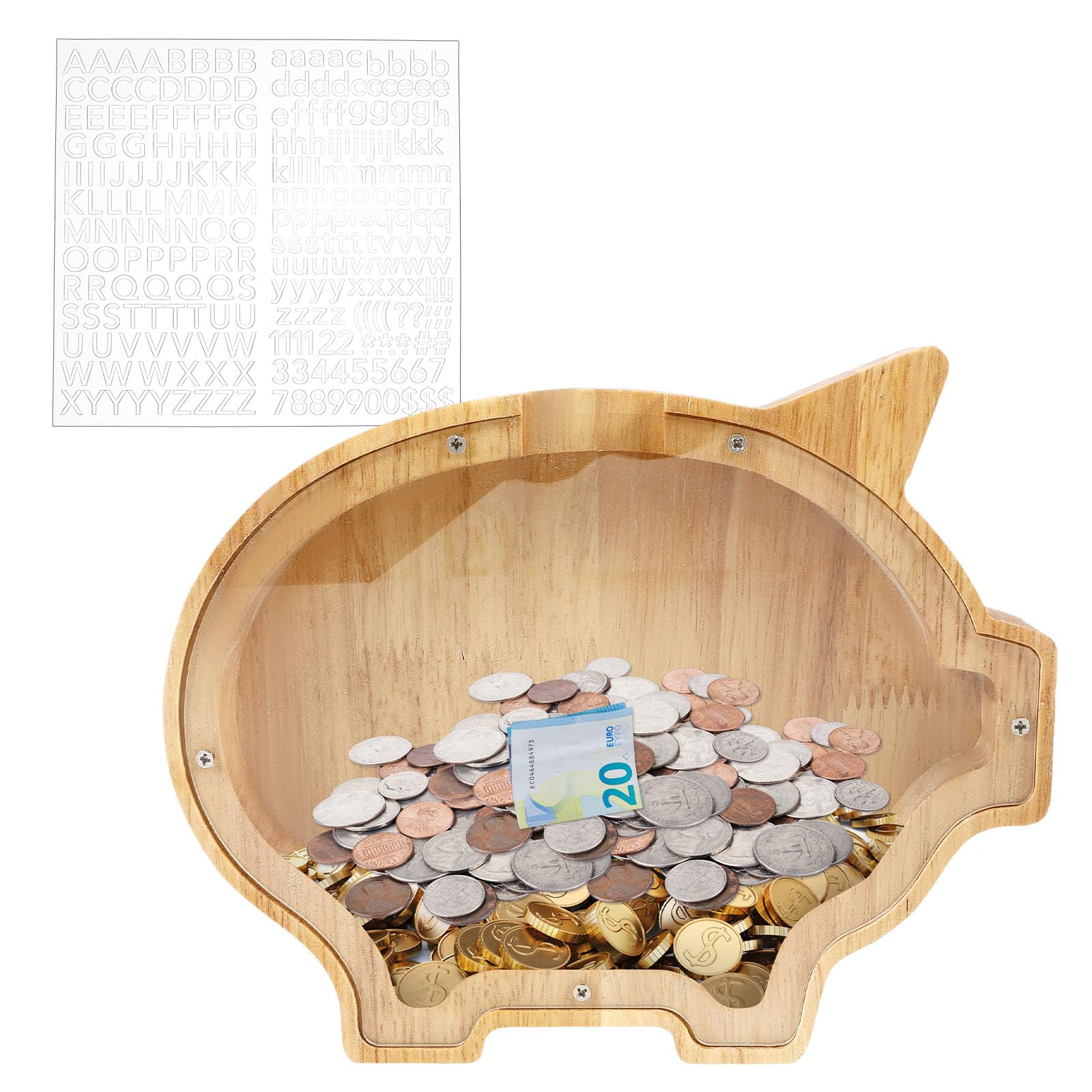 Piggy Banks for Kids and Adults Wooden Money Box Cartoon Style Money Bank Creative Saving Money Jar Coin Bank with Smooth Edge for Home Decoration Ornament(Pig)