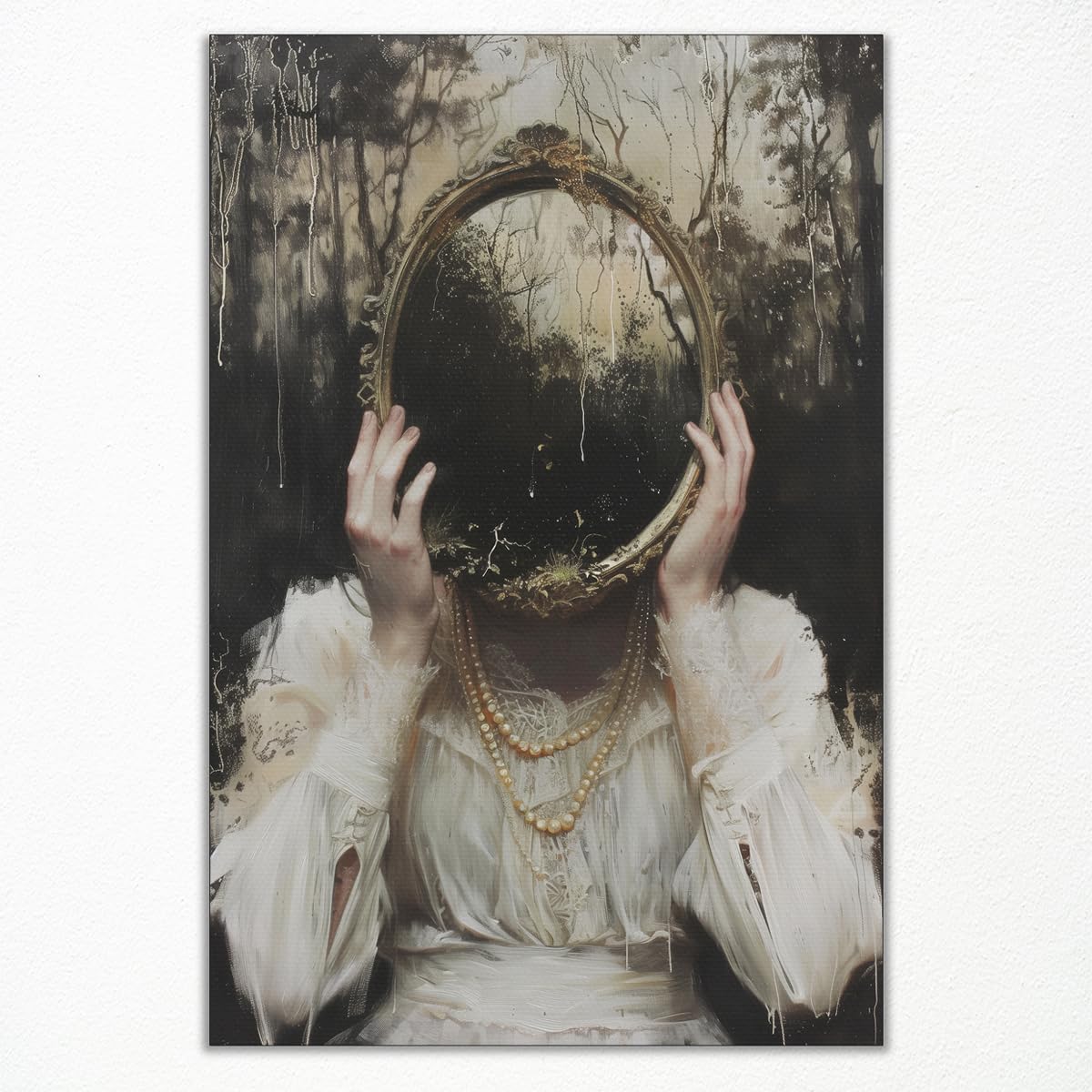 xbsifyiooa Moody Victorian Canvas Wall Art, Mirror Witch Poster, Mirrored Reverie Witchy Picture, Dark Academia Wall Print Decor, Gothic Halloween Aesthetic Poster for Wall 12x16in Unframed