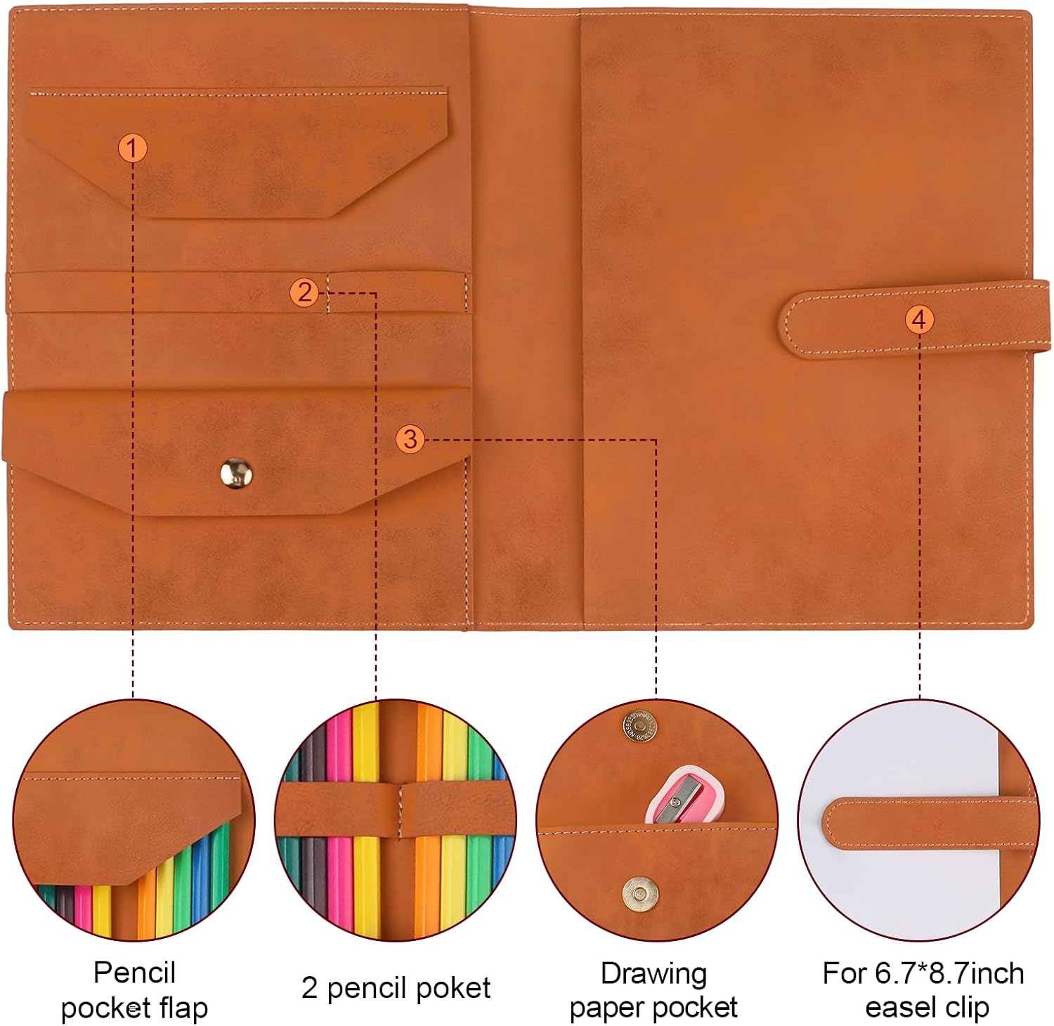 Personalized Flower Leather Sketchbook Cover with 24 Color Pencils Sketch Pad Cover Name Leather Book Cover Leather Journal Notebook Traveler's Sketchbook Gifts for Students Teacher Painter Artist