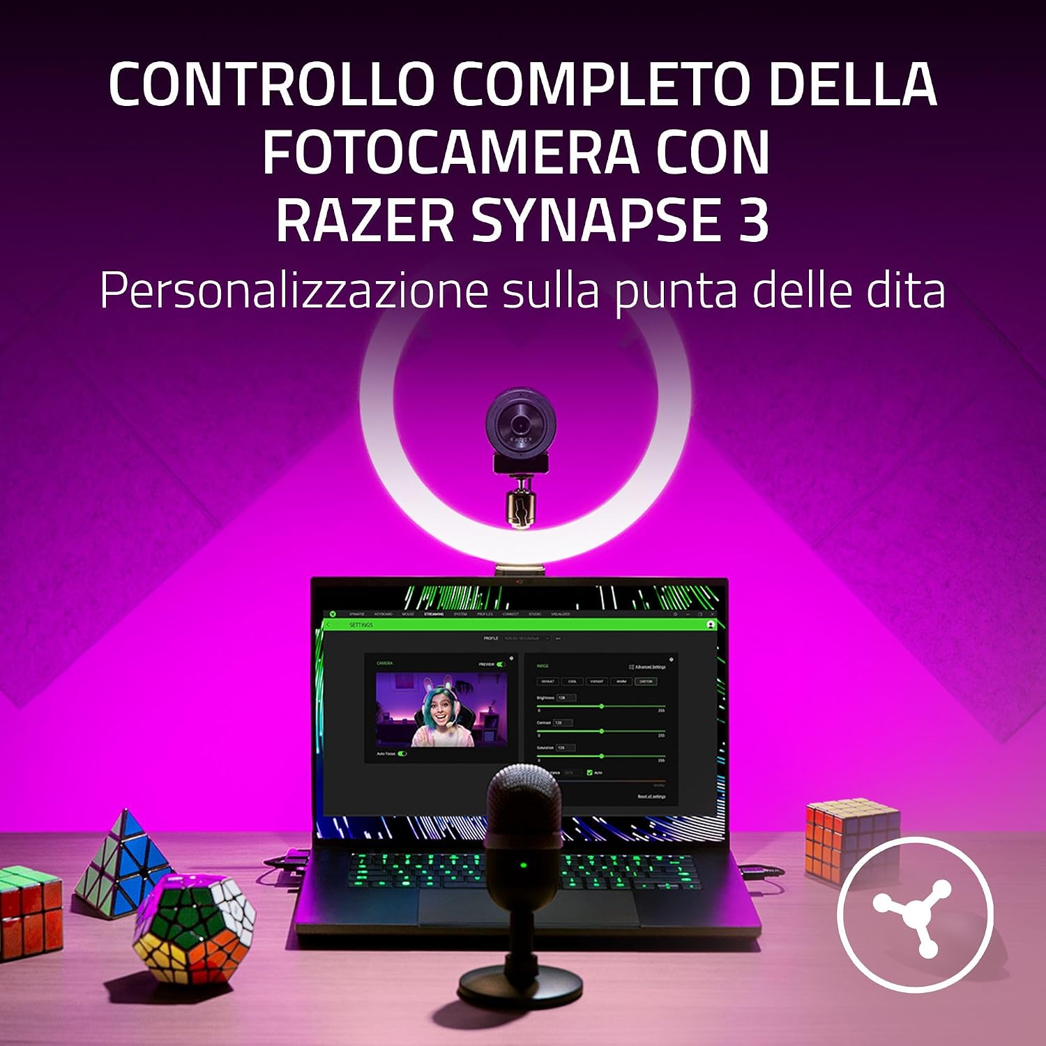 Razer Kiyo X - Webcam Usb Per lo Streaming in Full Hd 1080p 30 Fps O 720p 60 Fps (Autofocus - Webcam - Immagine 3