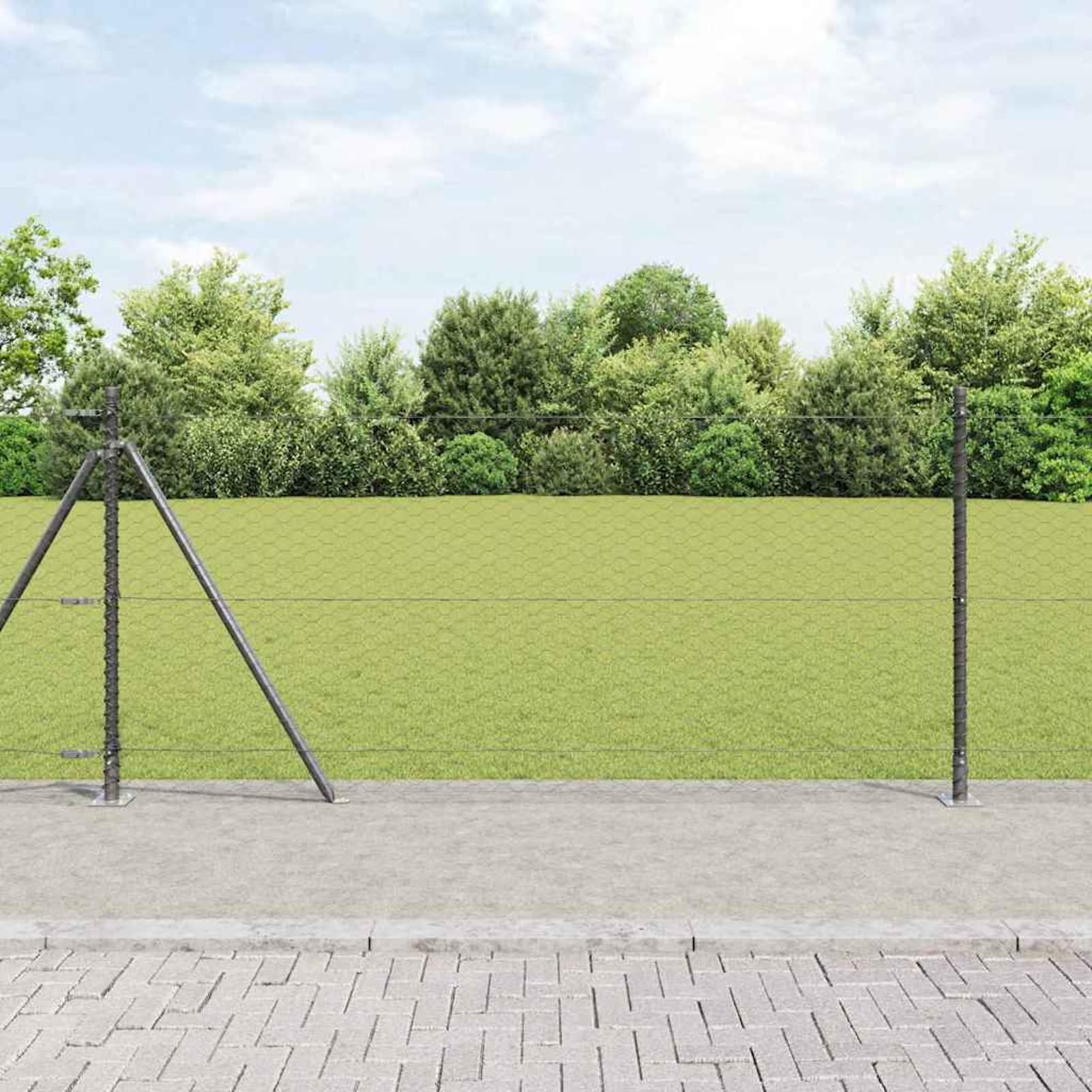 Tidyard Set de Poste para Cerca Exterior de Acero Recubierto de PVC, Resistente a la Intemperie y Corrosión, Valla de Malla 100x1 m, Poste 3,2x110 cm, para Jardín y Terraza, Gris