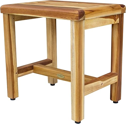 Miniatura 3 de EcoDecors Teak Shower Bench Eleganto Natural Wooden Seat Shower Stool Wood Shower Foot Bench in Earthy Teak Finish - 18 inches Length