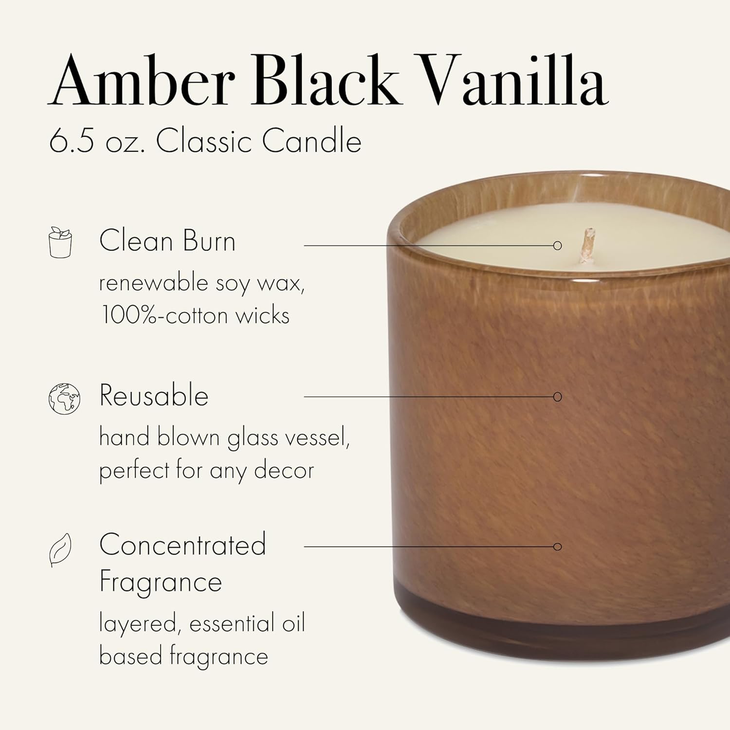 LAFCO New York Classic Candle, Amber Black Vanilla - 6.5 oz - 50-Hour Burn Time - Reusable, Hand Blown Glass Vessel - Made in The USA - Image 2