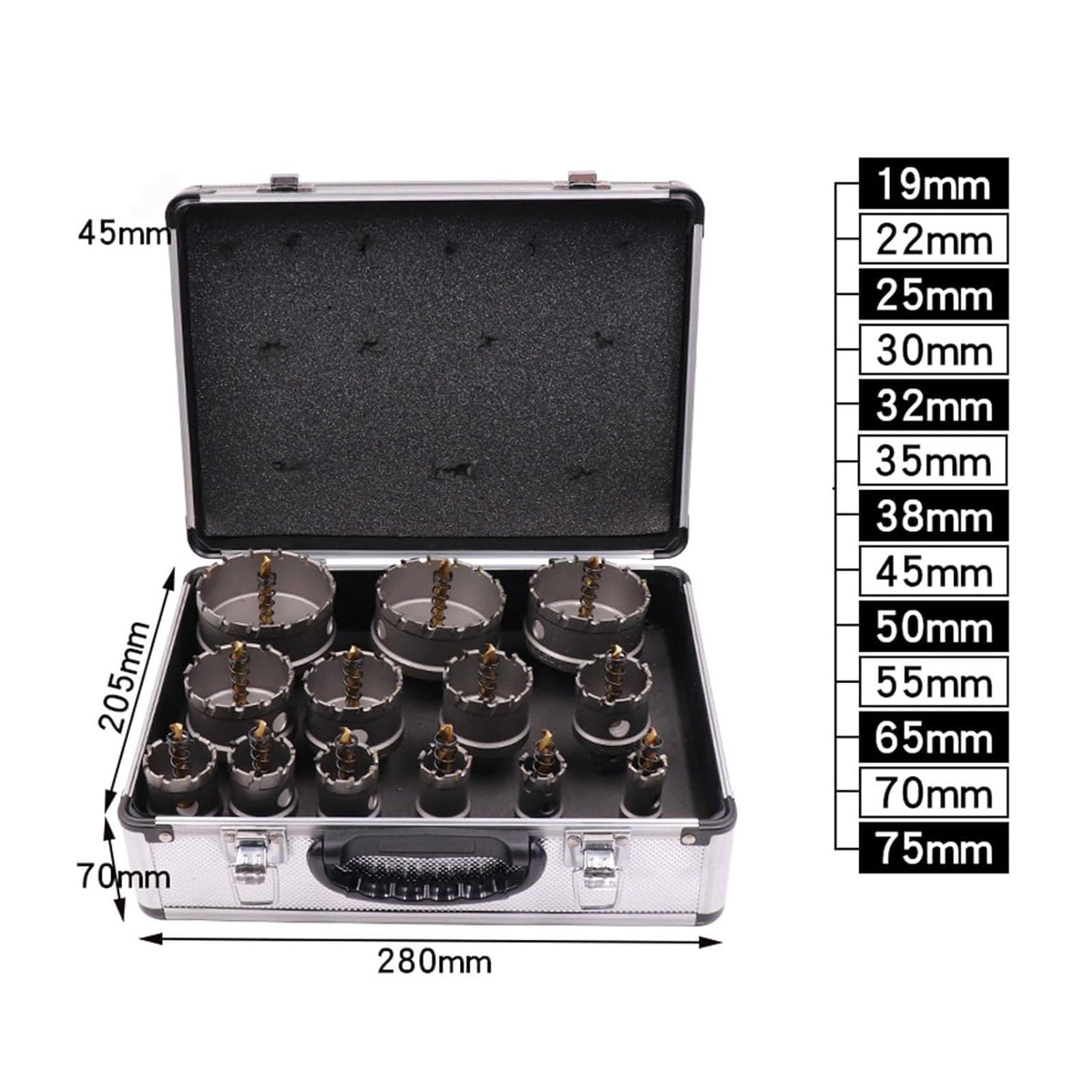 13-teiliges Lochsägen-Set, 19–75 Mm, Hartmetall-lochsägen, Metallkernbohrer, Inklusive Aufbewahrungsbox, Für Aluminiumlegierungen, Edelstahl, Holz Und Kunststoff