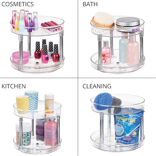 Miniatura 5 de mDesign Organizador de maquillaje Lazy Susan de 2 niveles, organizador de tocadiscos Lazy Susan de 9 pulgadas para encimera de baño, gabinete,