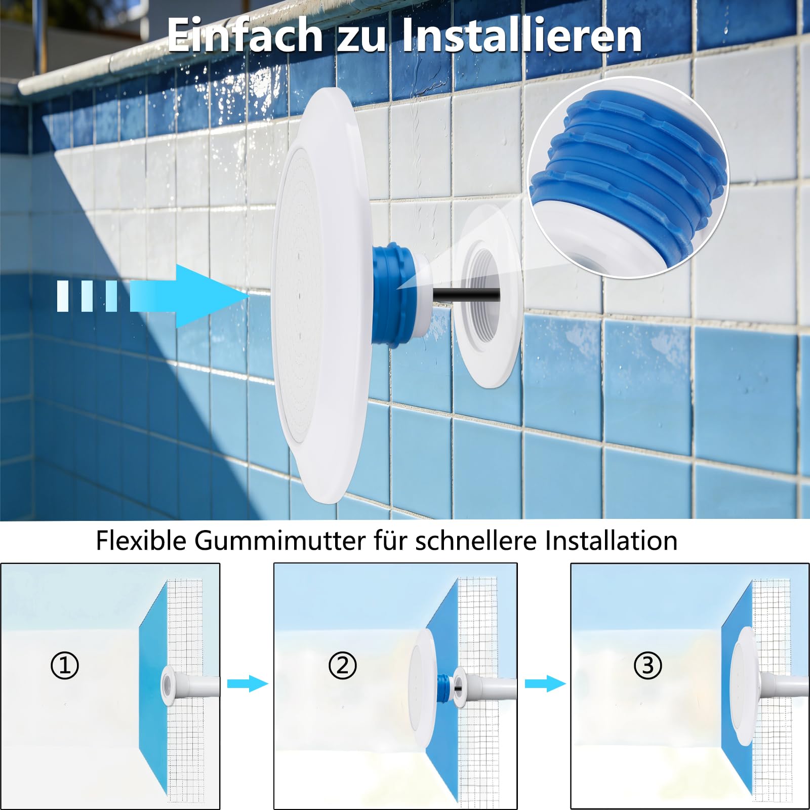 COOLWEST RGB LED Poolbeleuchtung mit 1-1/2 Zoll Außengewinde, 25W Unterwasser Licht, Ø180mm, 12V AC/DC, IP68 LED Poolscheinwerfer für Betonpools und Styroporpools