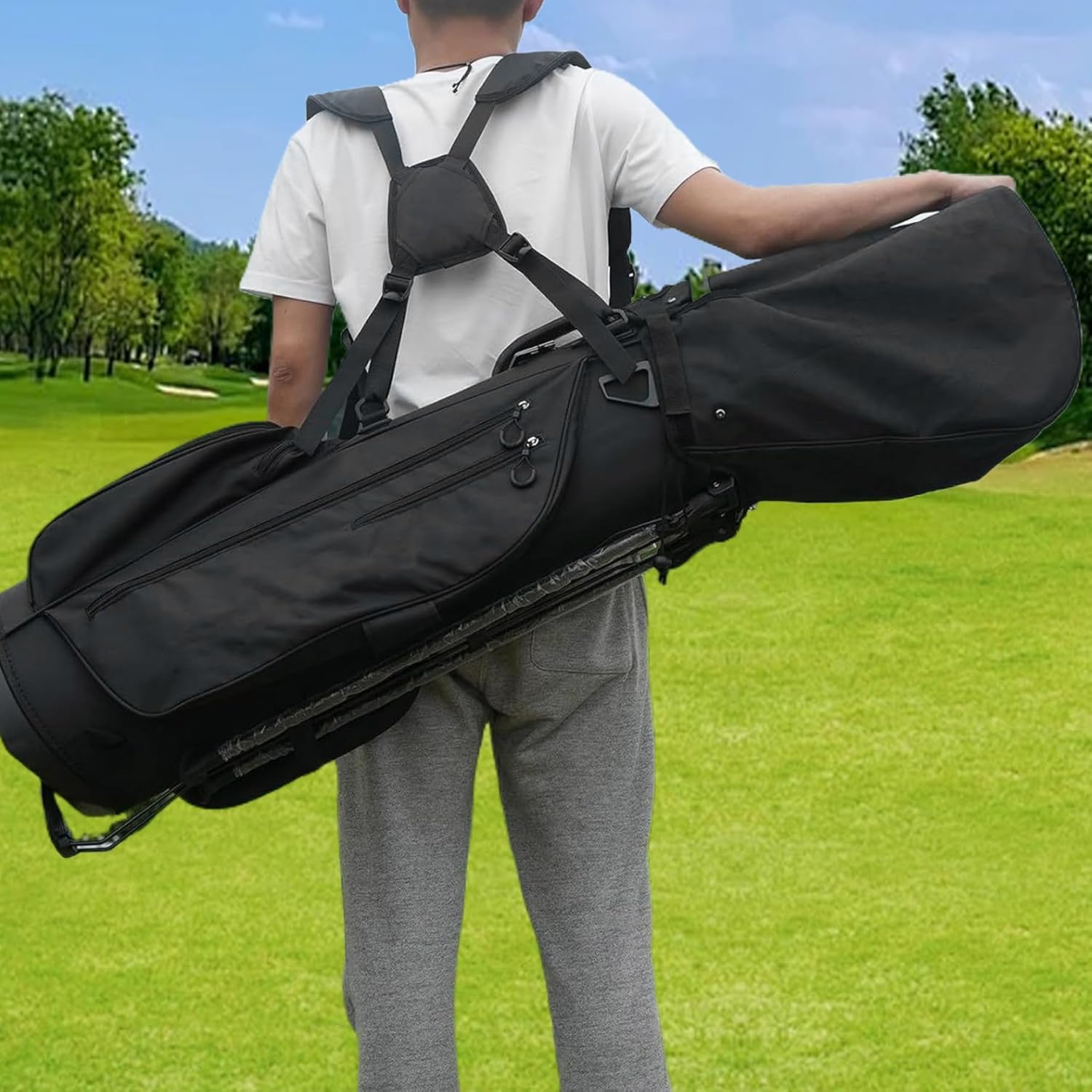 Golf Bag Cover Waterproof Golf Bag Rain Cover Portable Rain Hood with Zipper & Fixed Buckle Hood for Men Women Stand Bags & Carry Cart| Club Head Covers