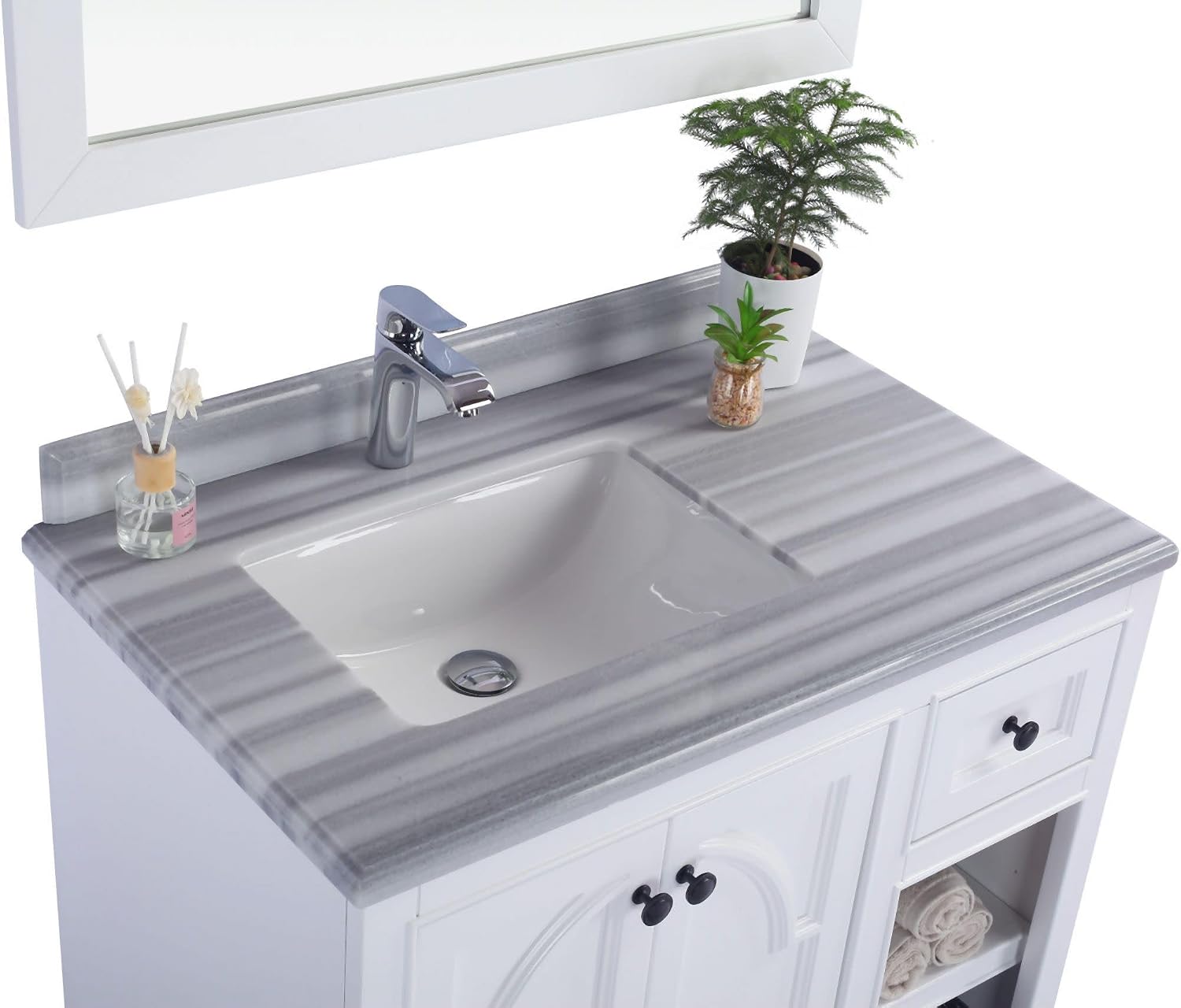 Miseno MVT-36-313613 Odyssey 36" Marble Vanity Top with Backsplash - White Stripes Marble