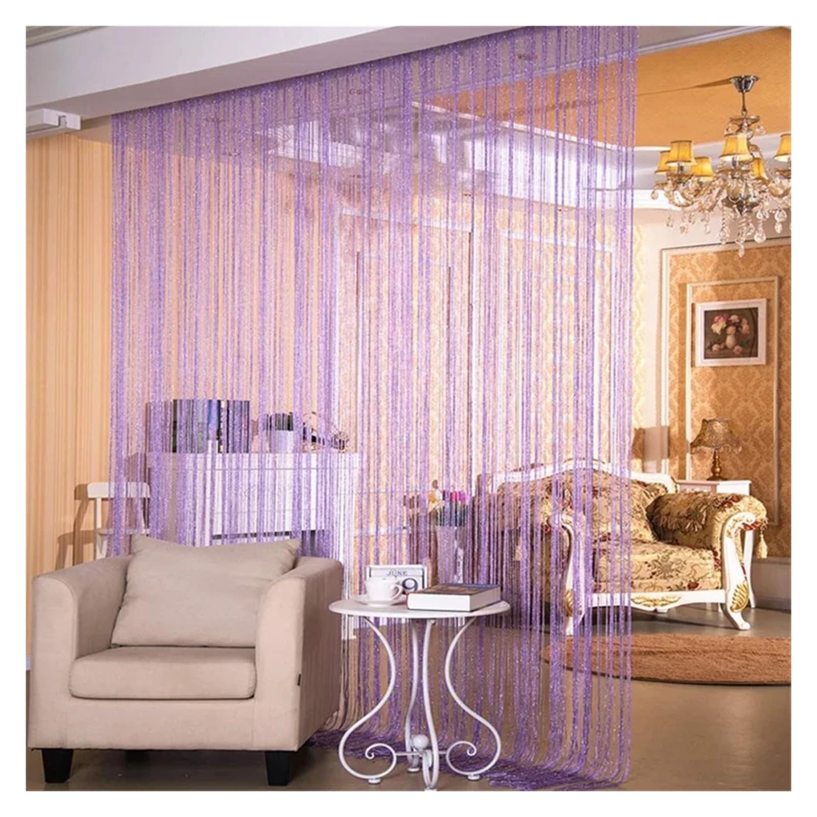 LGWW Home Room Blackout Curtains String Curtains Glitter Fringe 100x200cm Doorway Divider Strip(Lavender)