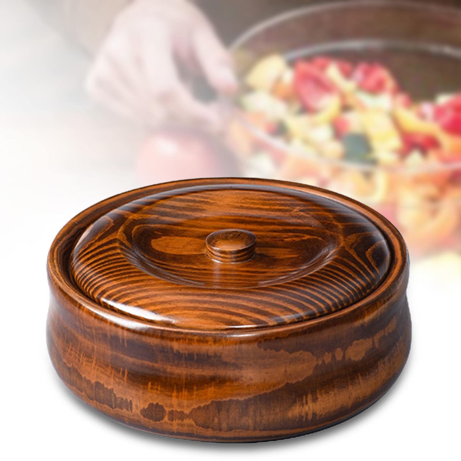 predolo Cuenco de Madera con Tapas para Sopa Cereal Keeper Ensaladera de Madera Maciza Cuenco para Servir, 23cmx7.5cm