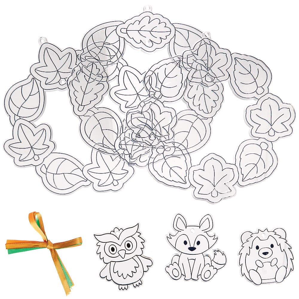 Baker Ross Décorations D’automne à Colorier – Effet Vitrail – Lot De 12 Feuilles Translucides – Artisanat Pour Enfants
