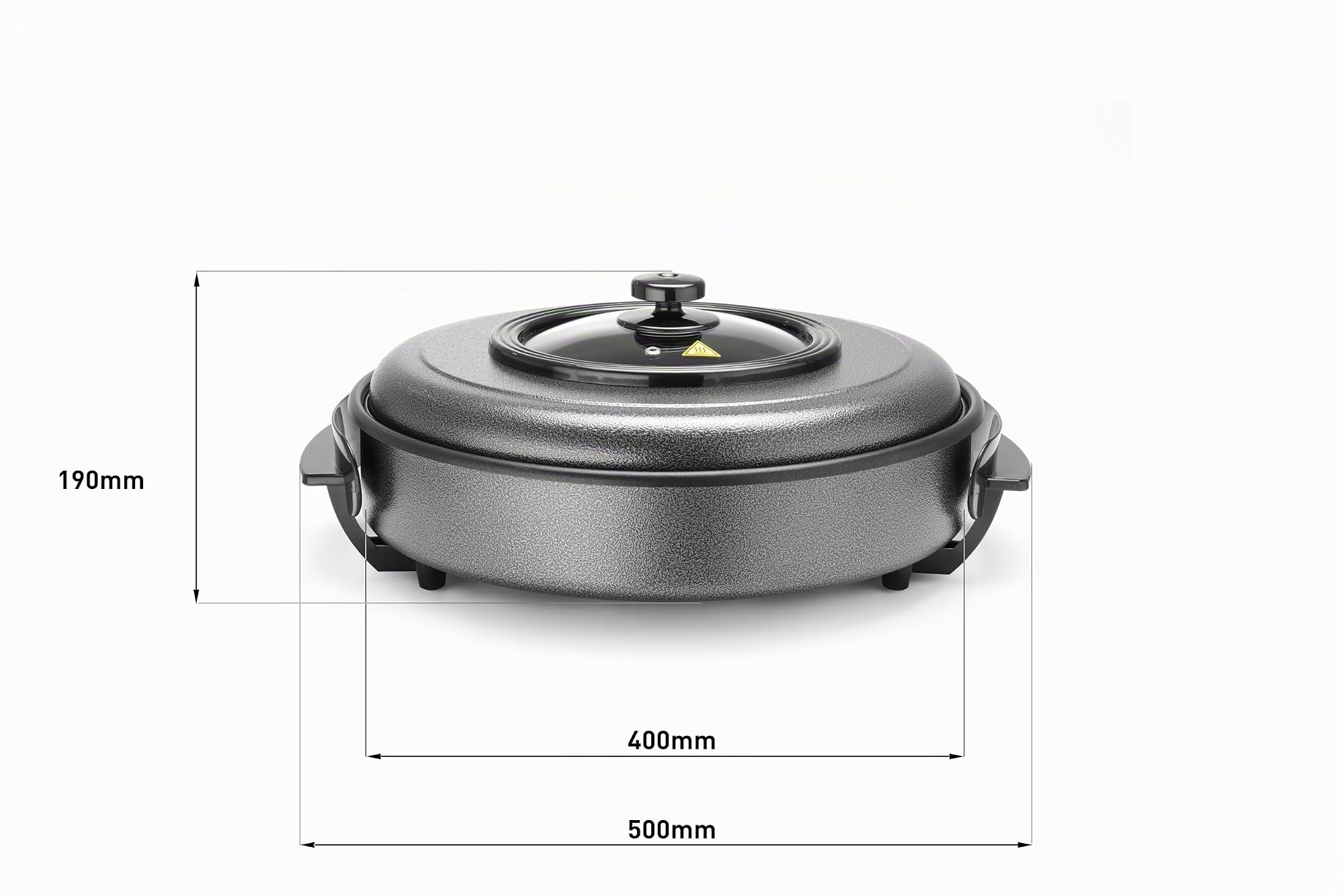HENDI Sartén eléctrica multiusos, paellera cazuela olla plancha, de fiestas, revestimiento antiadherente, termostato, con tapa, interior: ø40cm profundidad: 5cm, 230V, 1400W, ø500x(H)190mm, aluminio