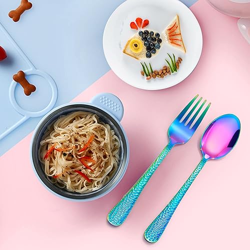 Miniatura 3 de LIANYU Juego de cubiertos de 14 piezas para niños, juego de cubiertos de acero inoxidable para niños preescolares, incluye 7 cucharas y 7 tenedores