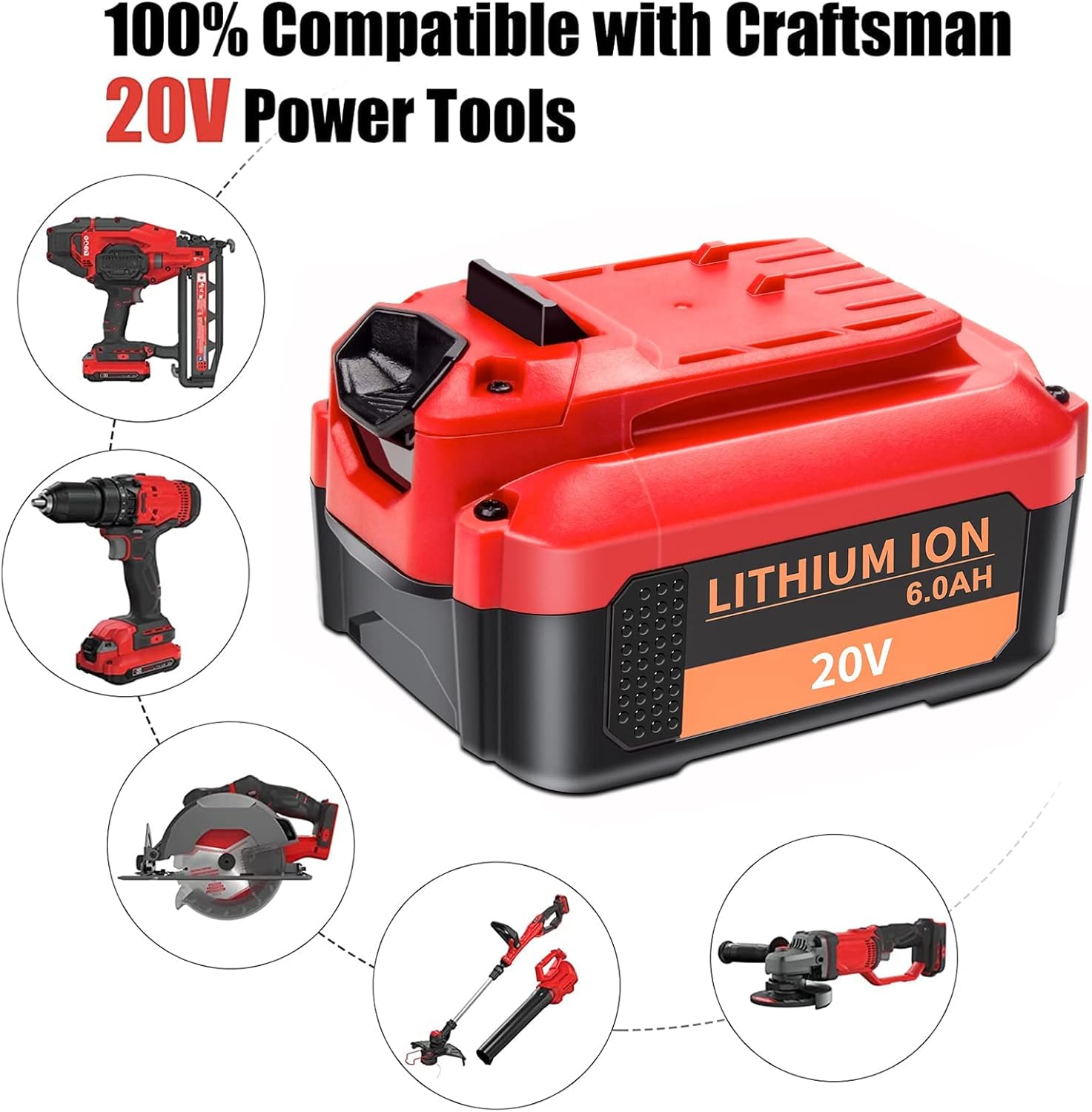 DTK [Upgraded] Replacement for Craftsman 20V Battery 6000mAh V20 for CMCB205 CMCB204 CMCB206 CMCB202 CMCB201 20V Cordless Power Tools 2 Packs - Image 3