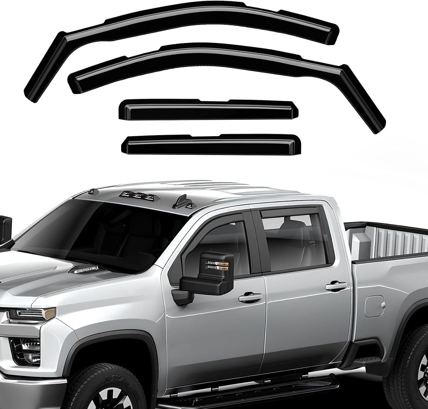 in-Channel Rain Guards Compatible with 2020-2025 Checy Silverado/GMC Sierra 2500HD/3500HD Crew Cab Truck, Durable Side Windows Wind Deflectors Rain Guard Black 4 PCS